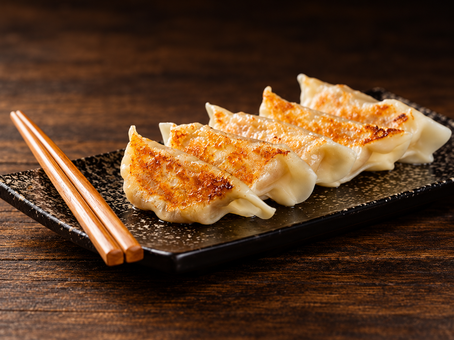 煎至金黄的饺子示意